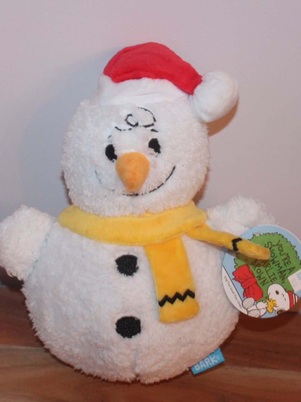 New Bark Box Peanuts Snoopy Charlie Brown Snowman M/L Squeaker Crinkle Dog Toy